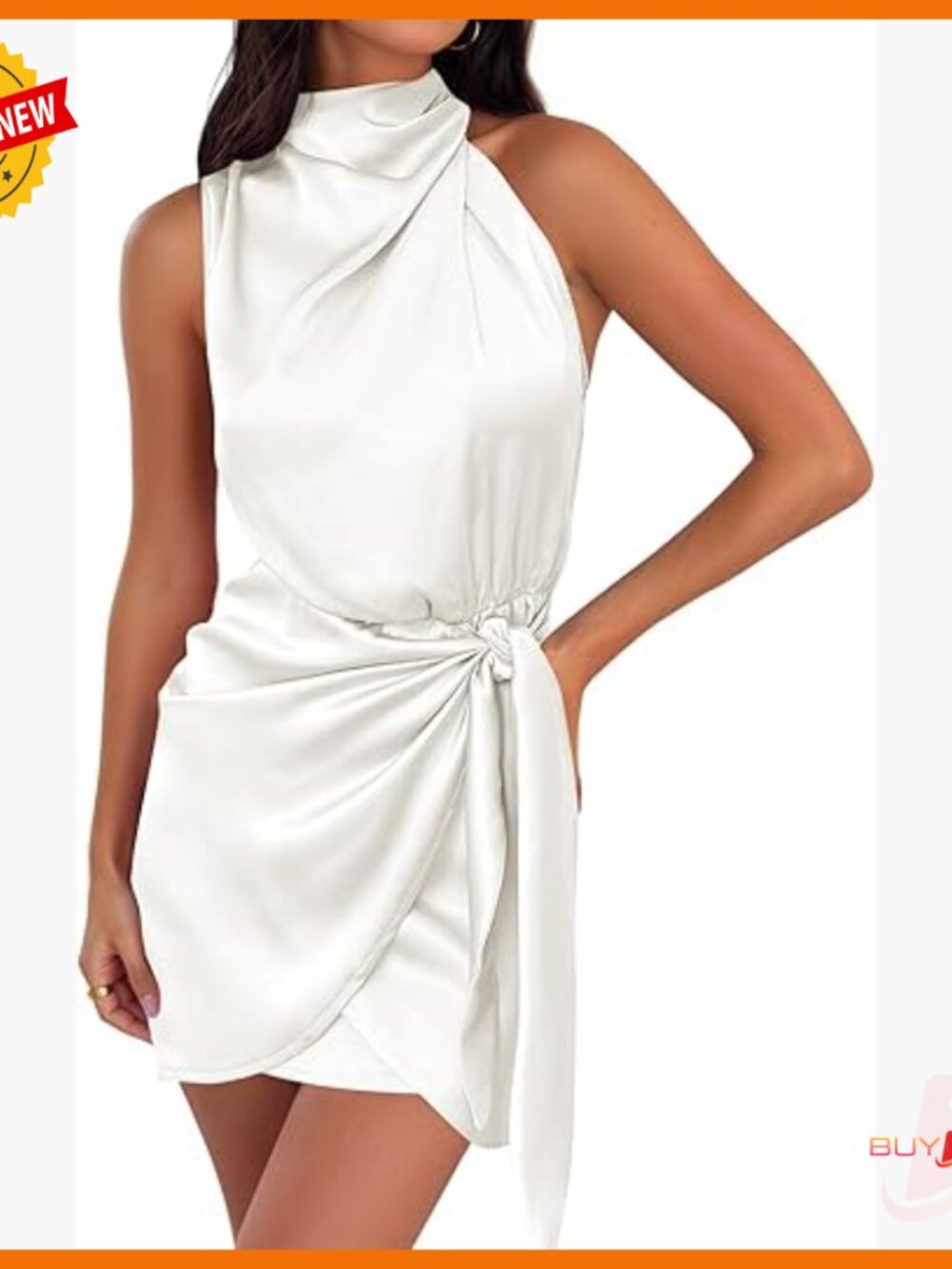 Satin Sleeveless Halter Wrap Mini Dress Cocktail Party Bodycon